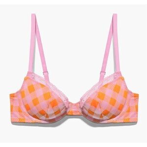Savage X Gingham Pink Orange Unlined Plunge Bra 32B